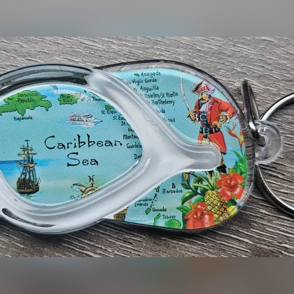 Caribbean Sea Map Flip Flop Surfing Beach Islands Souvenir Keyring Keychain Keys - Picture 2 of 5